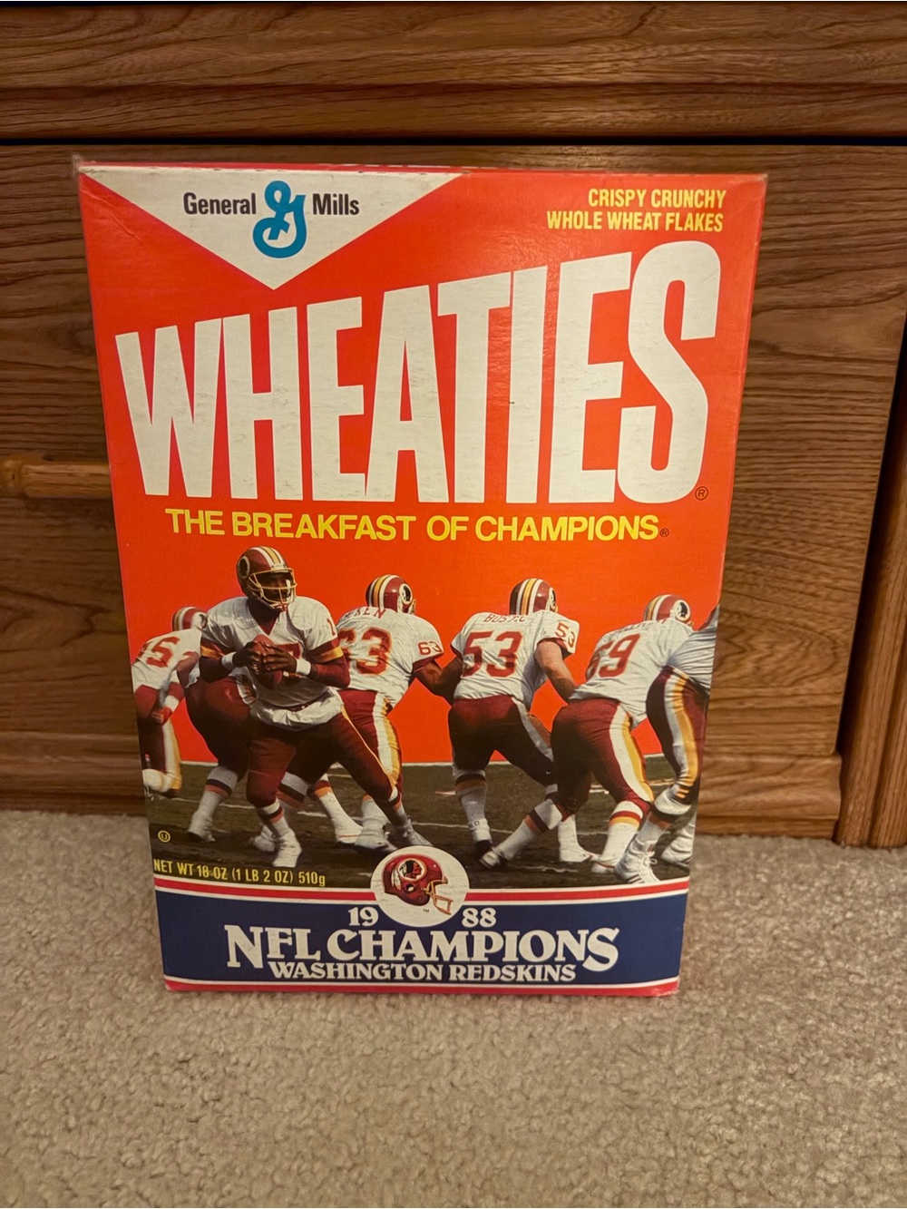 Wheaties Washington Redskins 1988 NFL Champions Cereal Box - Orange